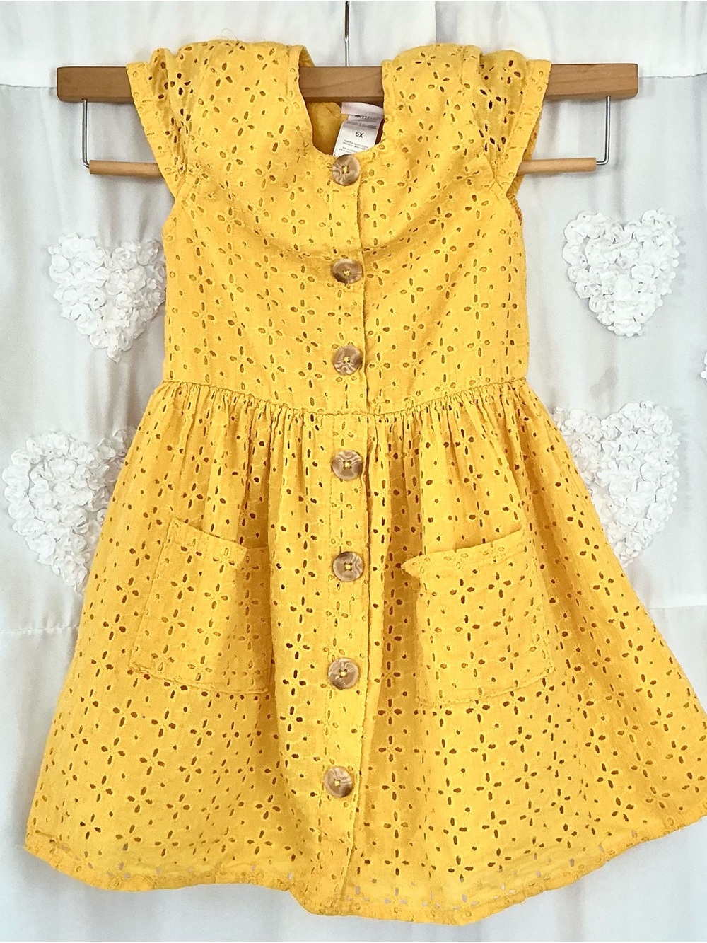 Little Lass Bright Yellow Eyelet Summer Dress